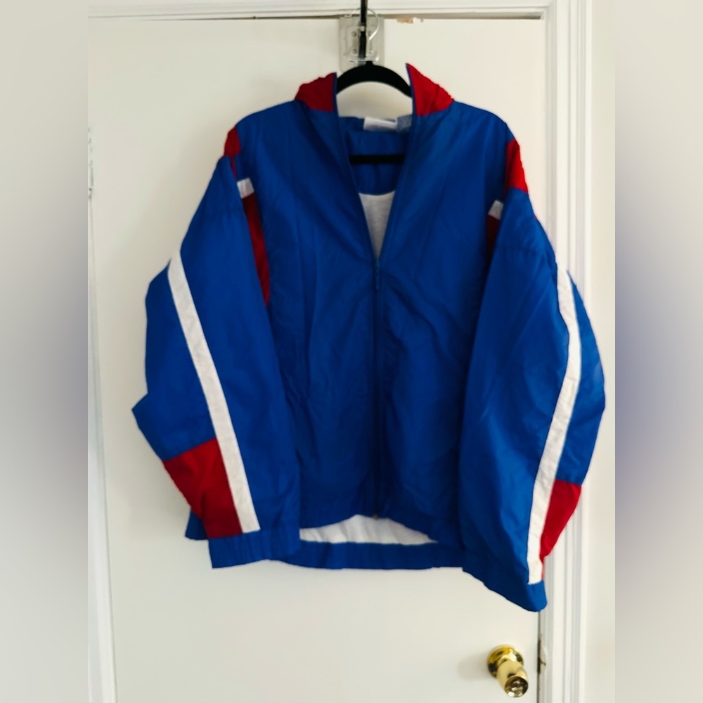 VTG 90s MacGregor Sz:L Red White Blue Full Zip Windbreaker Retro Lined Jacket.